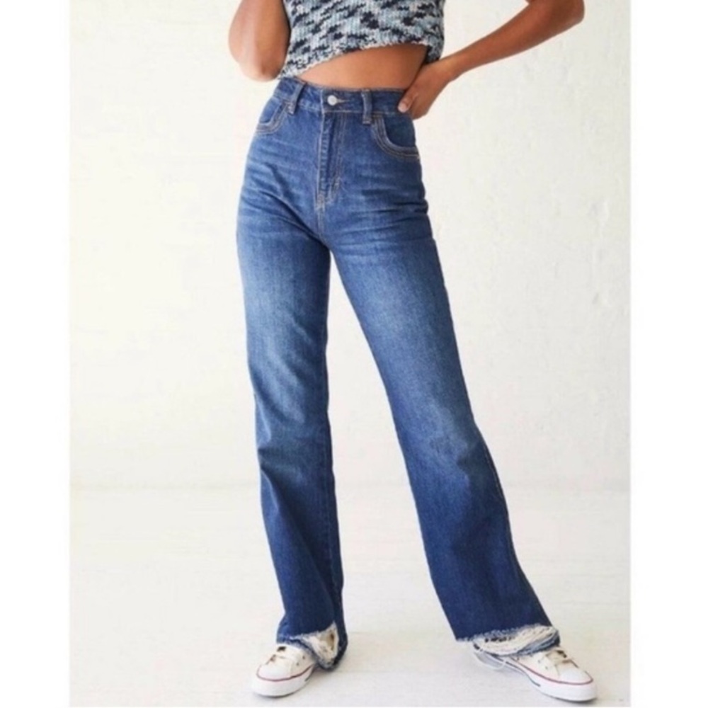 Free People 27 We the Free Flare Jeans Distressed Hem Dark Wash‎